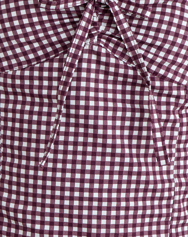 Kampi Halterneck Top in Mini Gingham Wine - Image 6