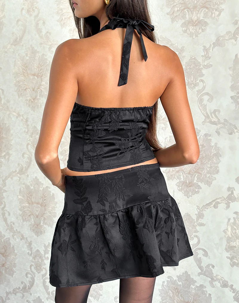 Kampi Halter Top in Satin Jacquard Black - Image 3