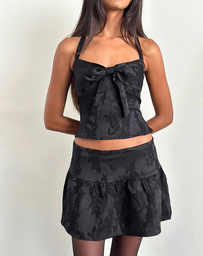 Kampi Halter Top in Satin Jacquard Black - Image 5