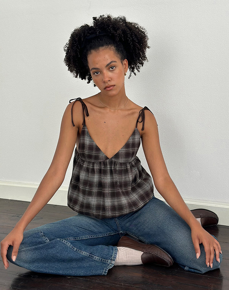 Kaoru Triangle Bust Cami Top in Grey Check - Image 2