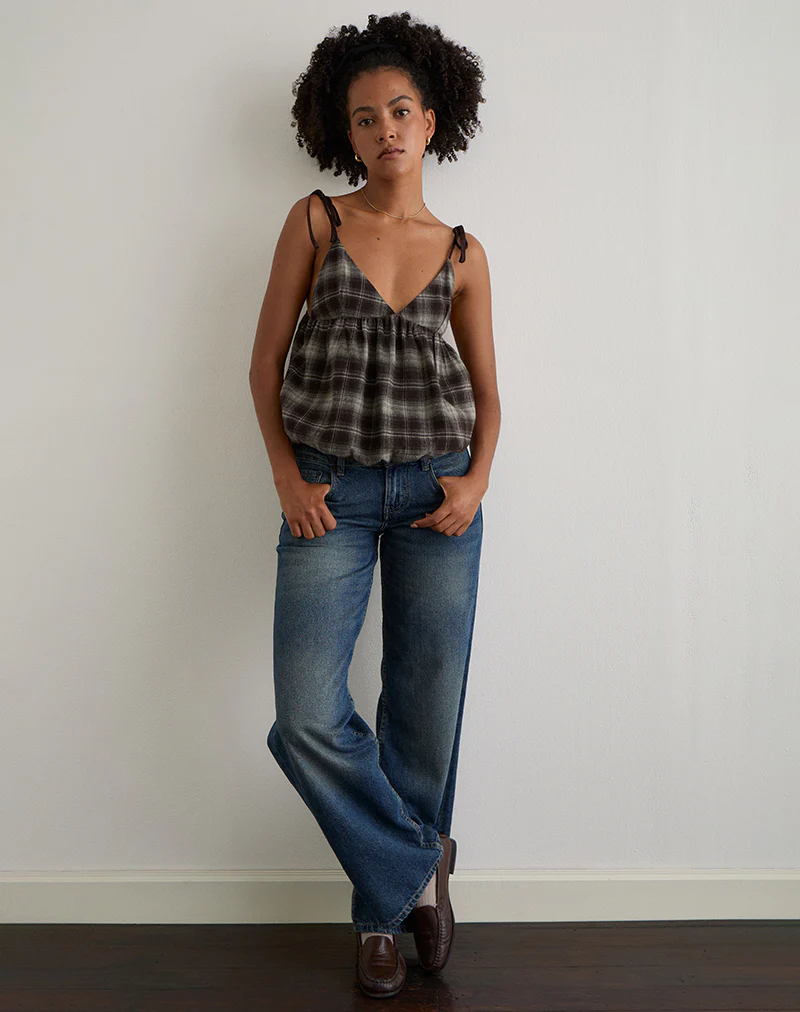 Kaoru Triangle Bust Cami Top in Grey Check - Image 3