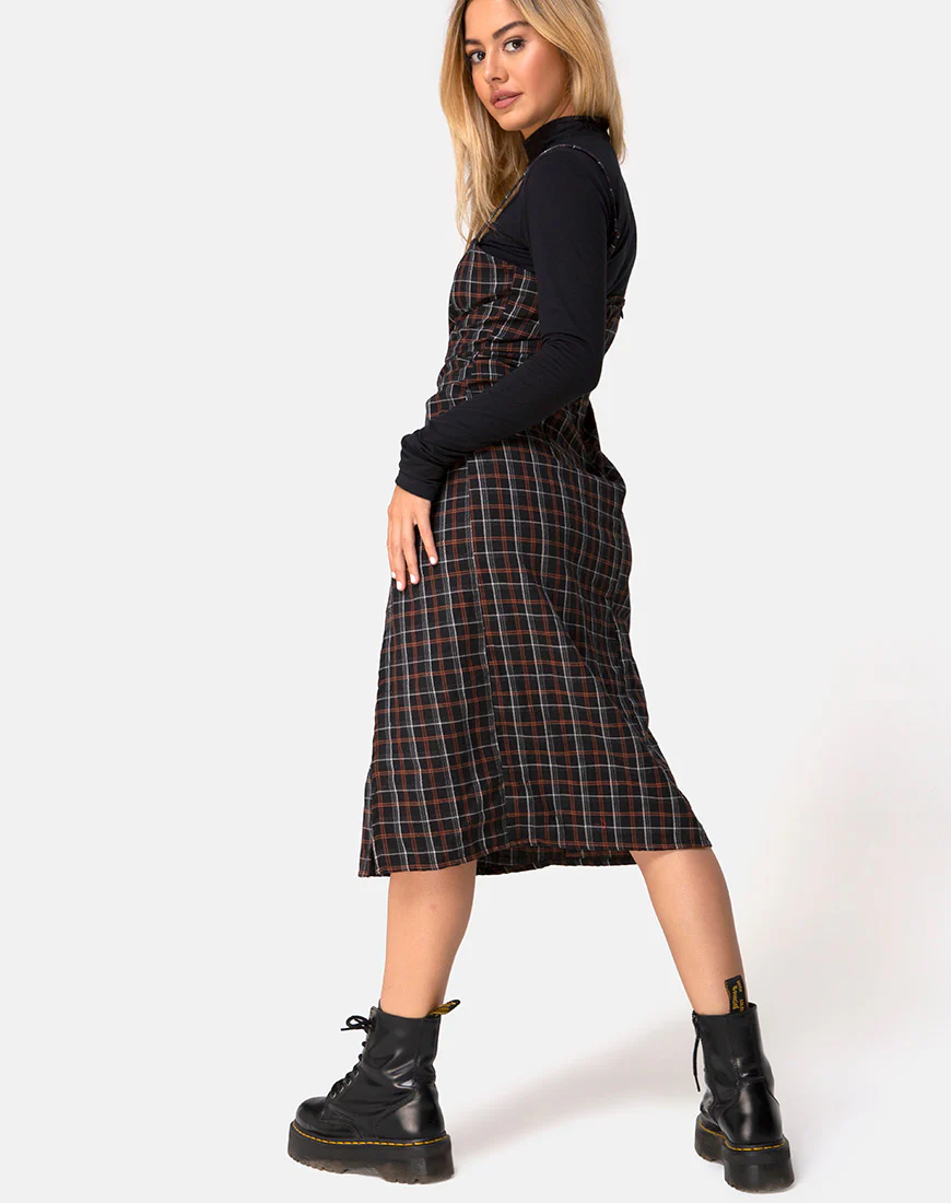 Kaoya Midi Dress in Check Black and Orange - Image 2