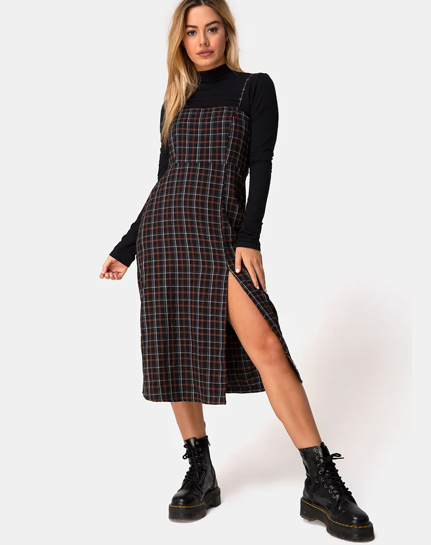 Kaoya Midi Dress in Check Black and Orange - Image 3
