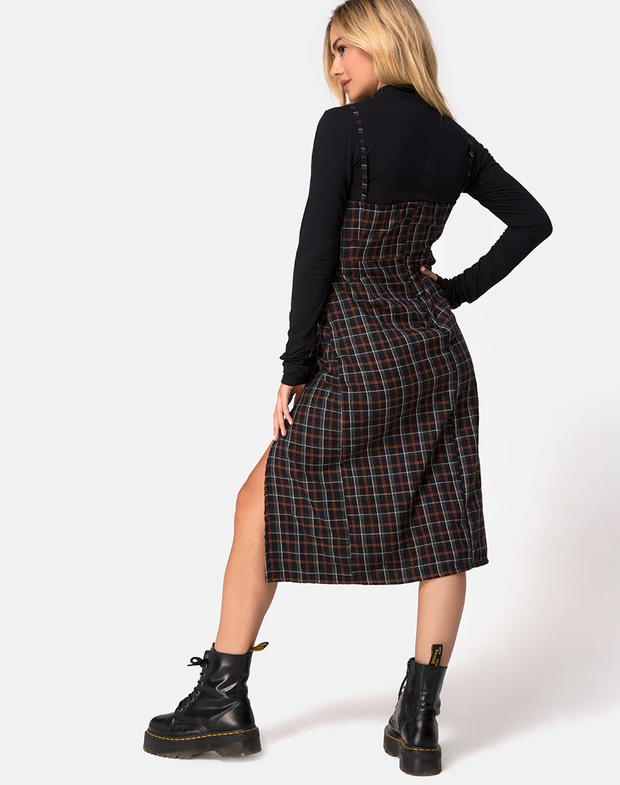 Kaoya Midi Dress in Check Black and Orange - Image 4