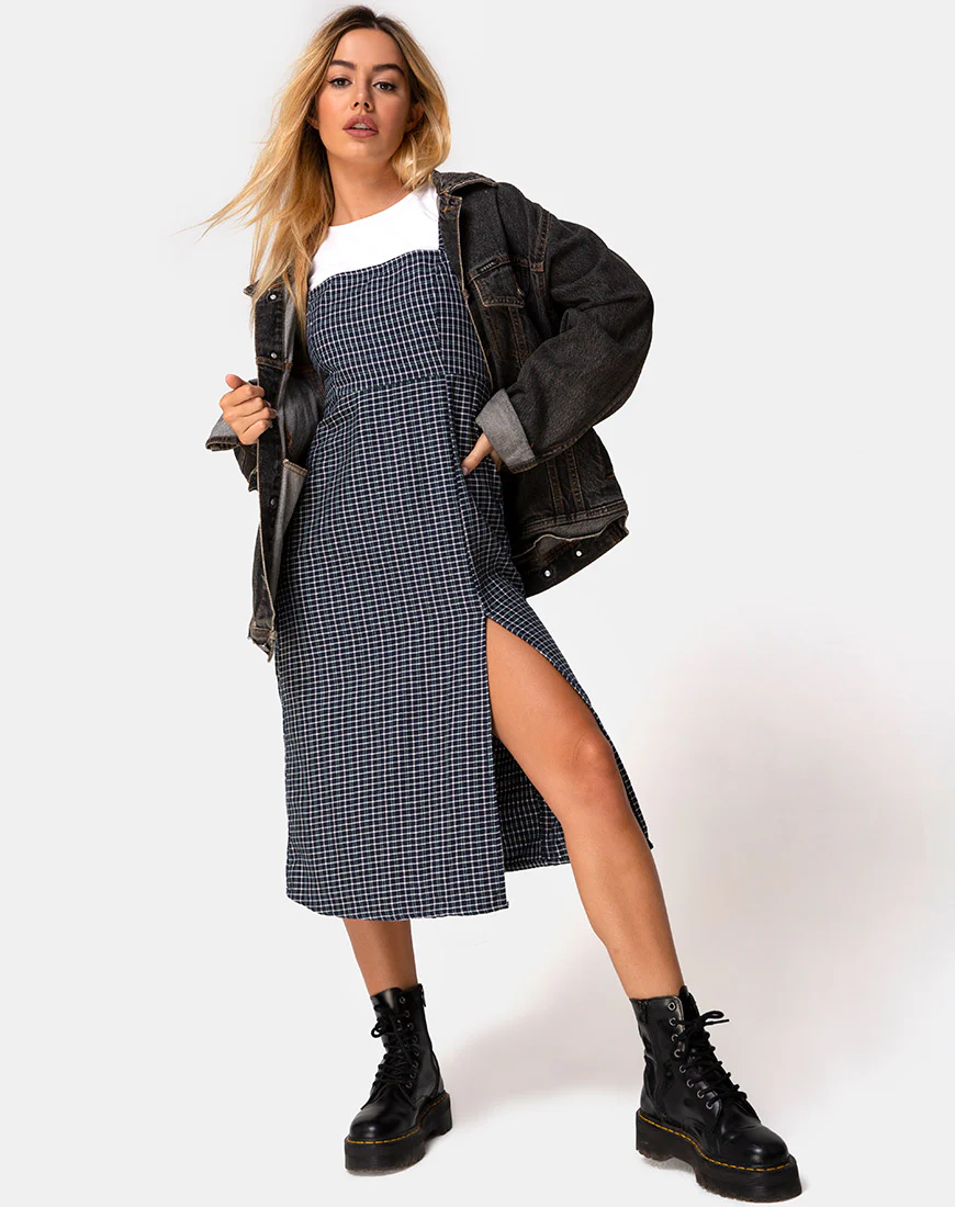 Kaoya Dress in Check Green Black - Image 3
