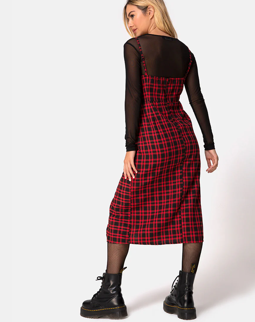 Kaoya Midi Dress in Check Red and Black - Image 2