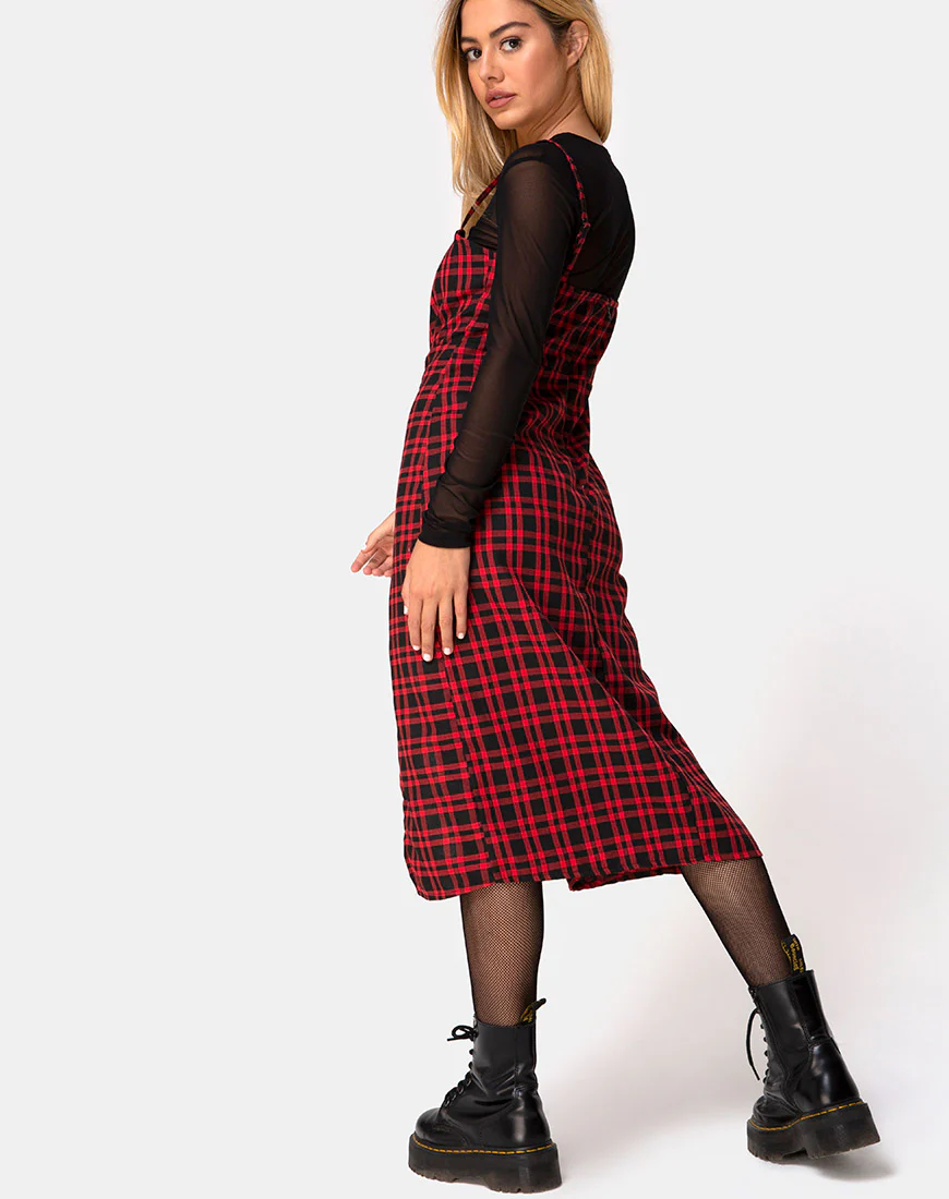 Kaoya Midi Dress in Check Red and Black - Image 4