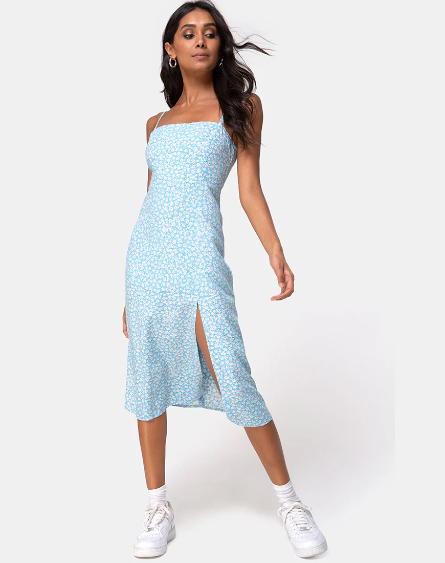 Kaoya Midi Dress in Ditsy Rose Blue - Image 3