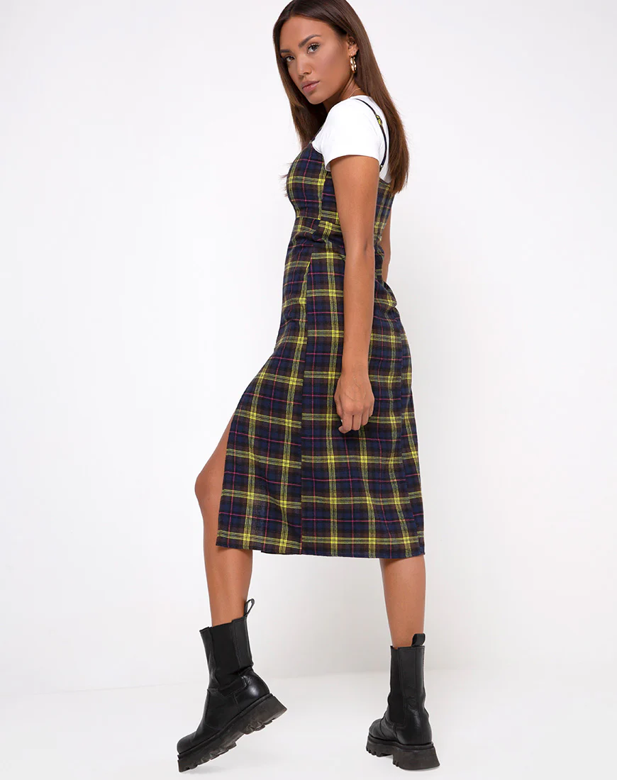 Kaoya Dress in Plaid Brown Yellow Check - Image 2