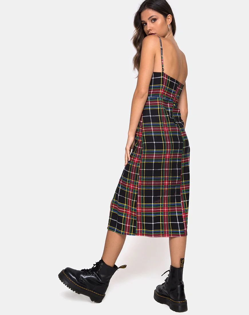 Kaoya Dress in Plaid Red Green Yellow Black - Image 2