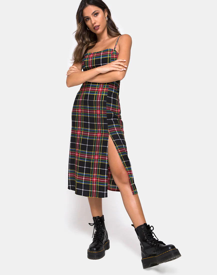 Kaoya Dress in Plaid Red Green Yellow Black - Image 4
