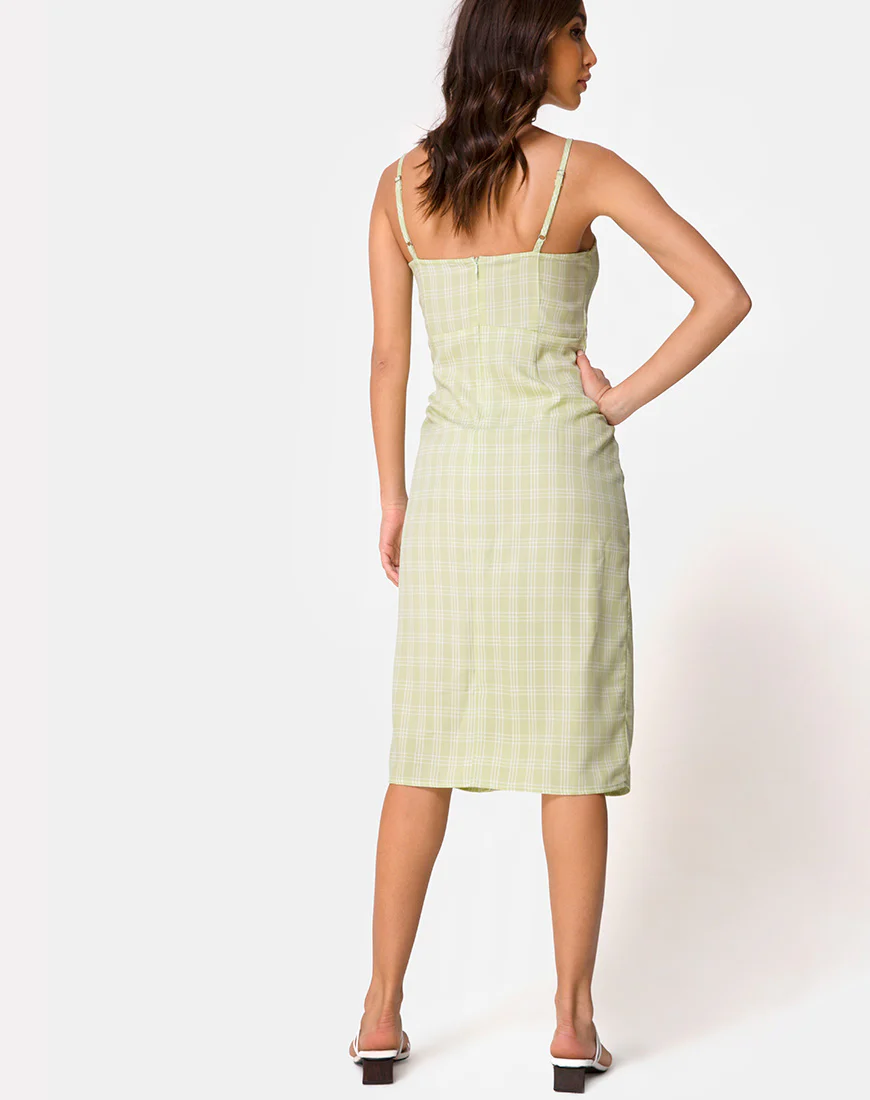 Kaoya Midi Dress in Sage Check - Image 4