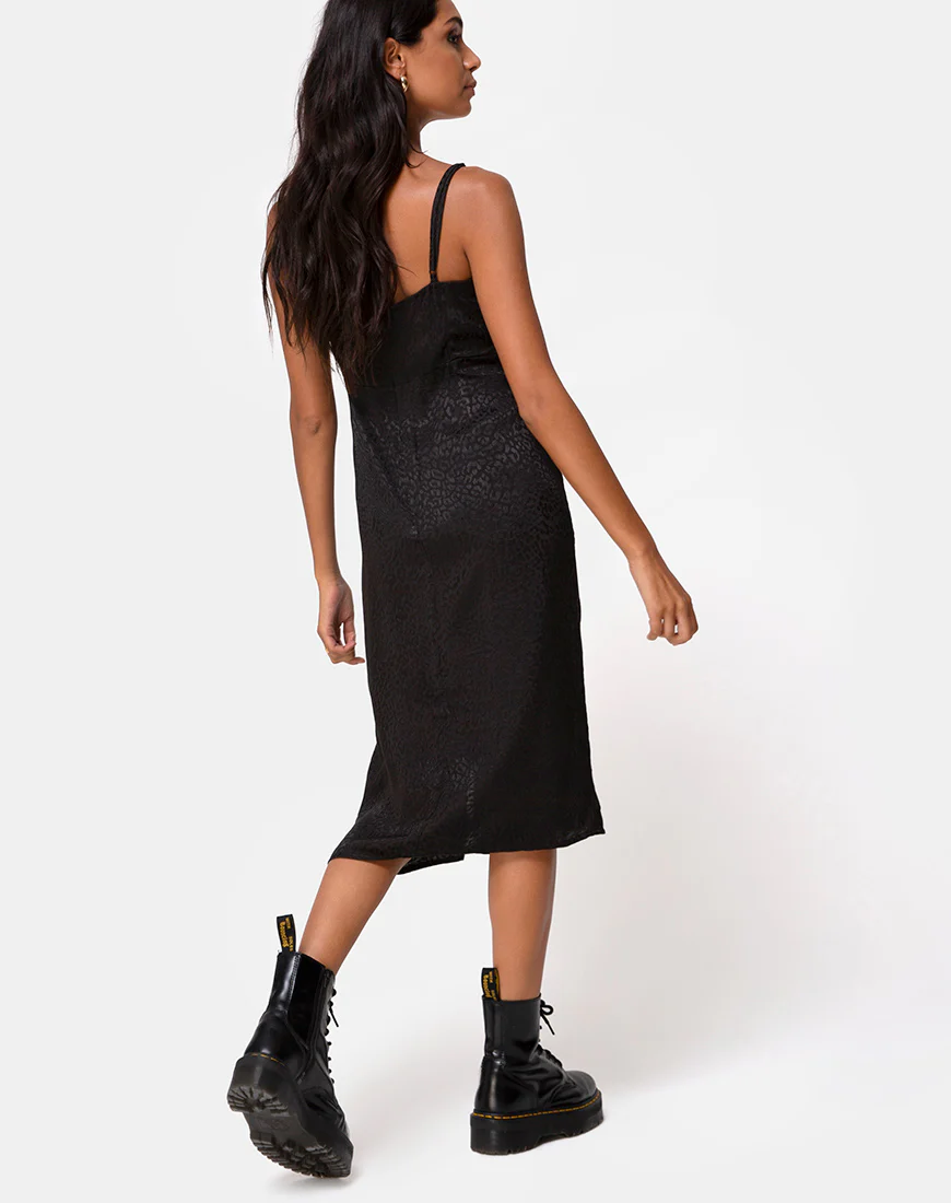 Kaoya Midi Dress in Satin Cheetah Black - Image 2