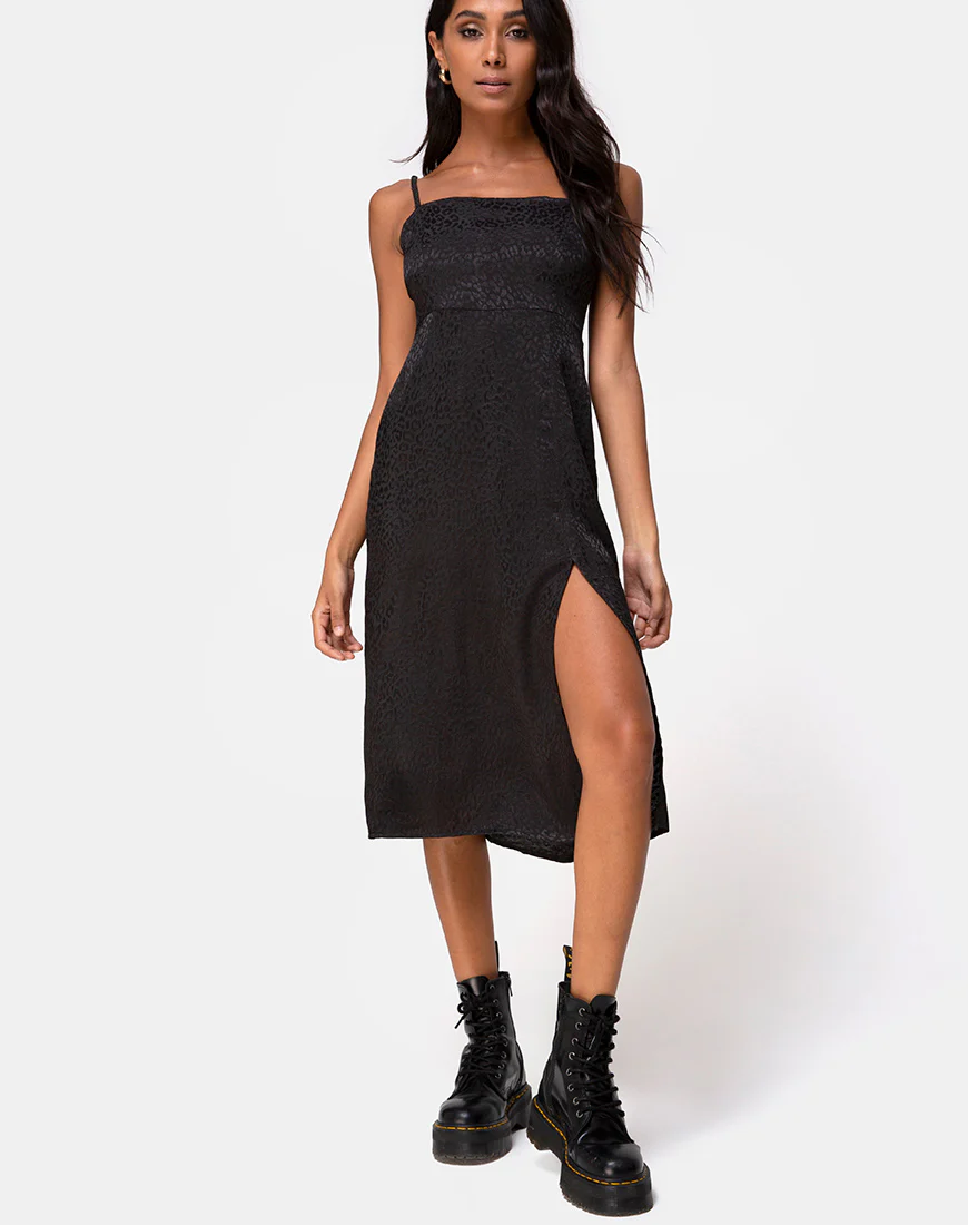 Kaoya Midi Dress in Satin Cheetah Black - Image 3