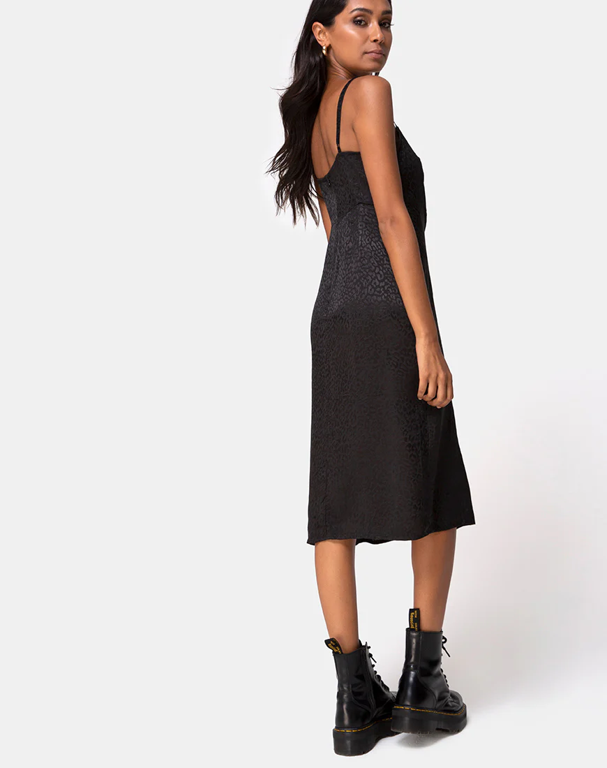 Kaoya Midi Dress in Satin Cheetah Black - Image 4