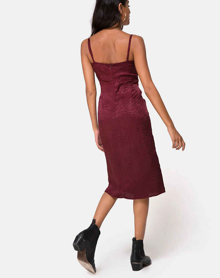 Kaoya Midi Dress in Satin Cheetah Burgundy - Image 2