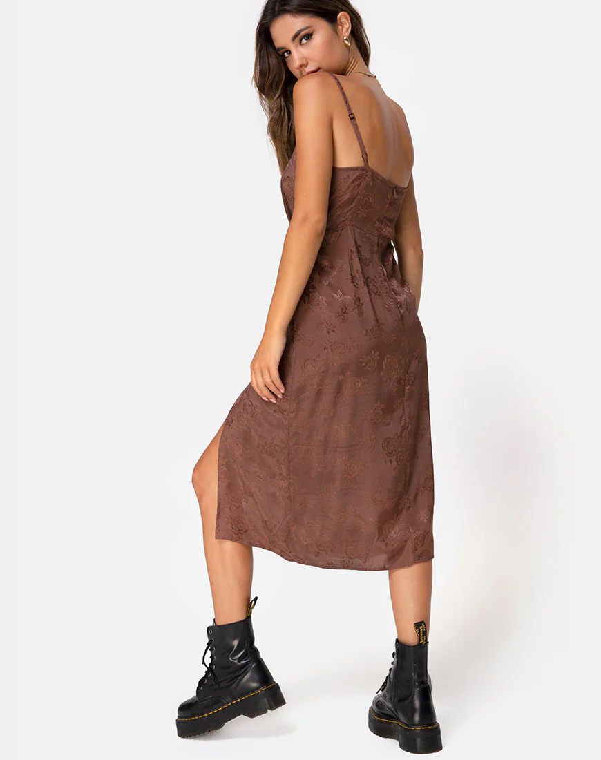 Kaoya Midi Dress in Satin Rose Chocolate - Image 2