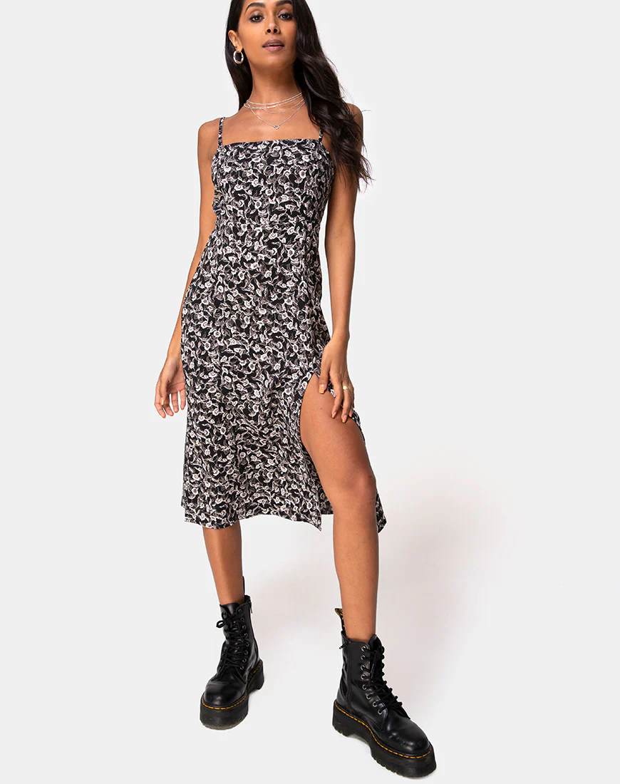 Kaoya Midi Dress in Wild Tulip Black - Image 3