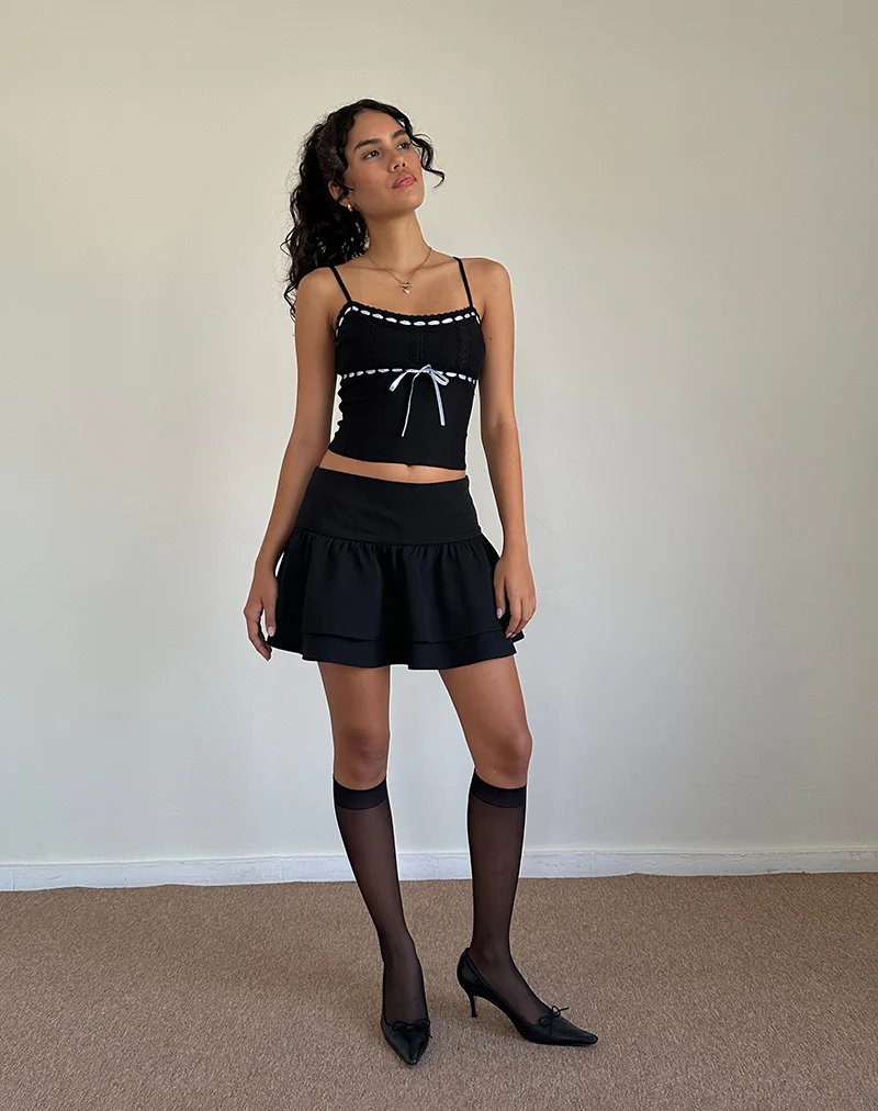 Karda Cami Top in Black with Contrast Ribbon - Image 2