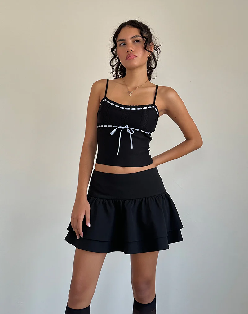 Karda Cami Top in Black with Contrast Ribbon - Image 3
