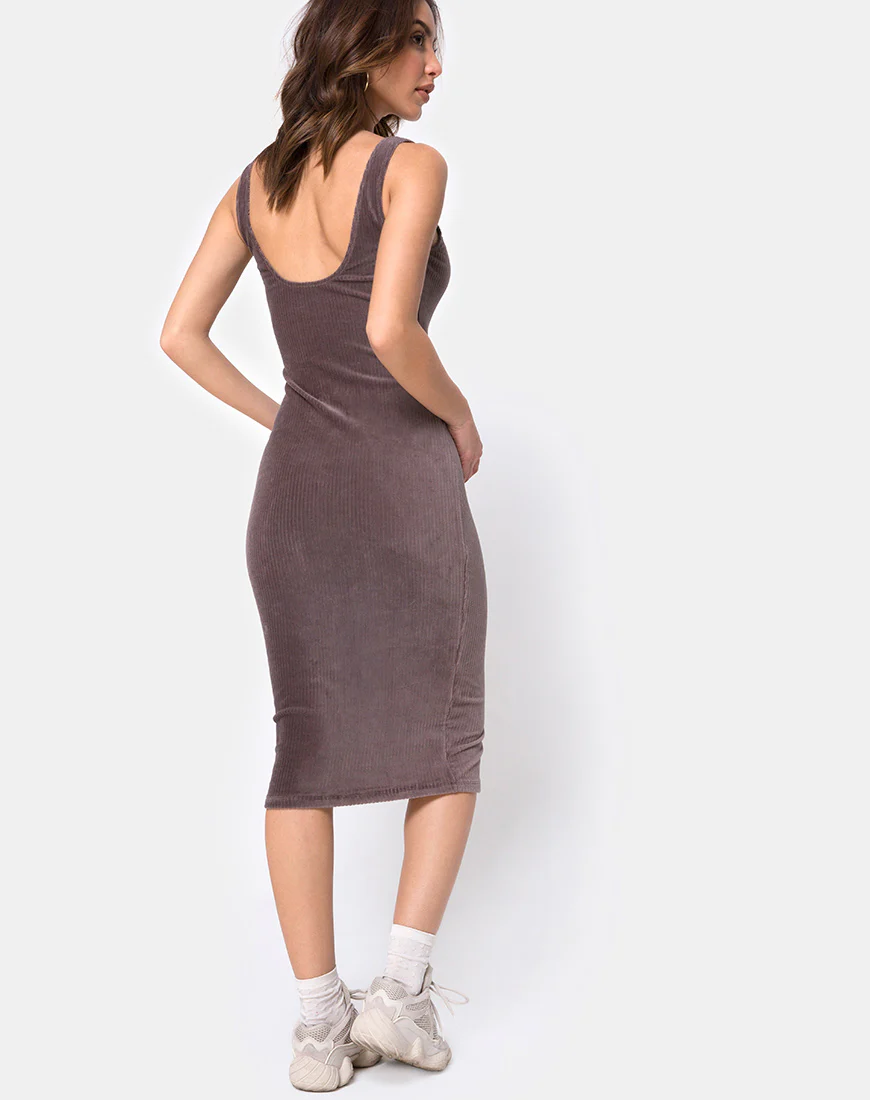 Kardie Bodycon Dress in Mocha Velvet Rib - Image 2