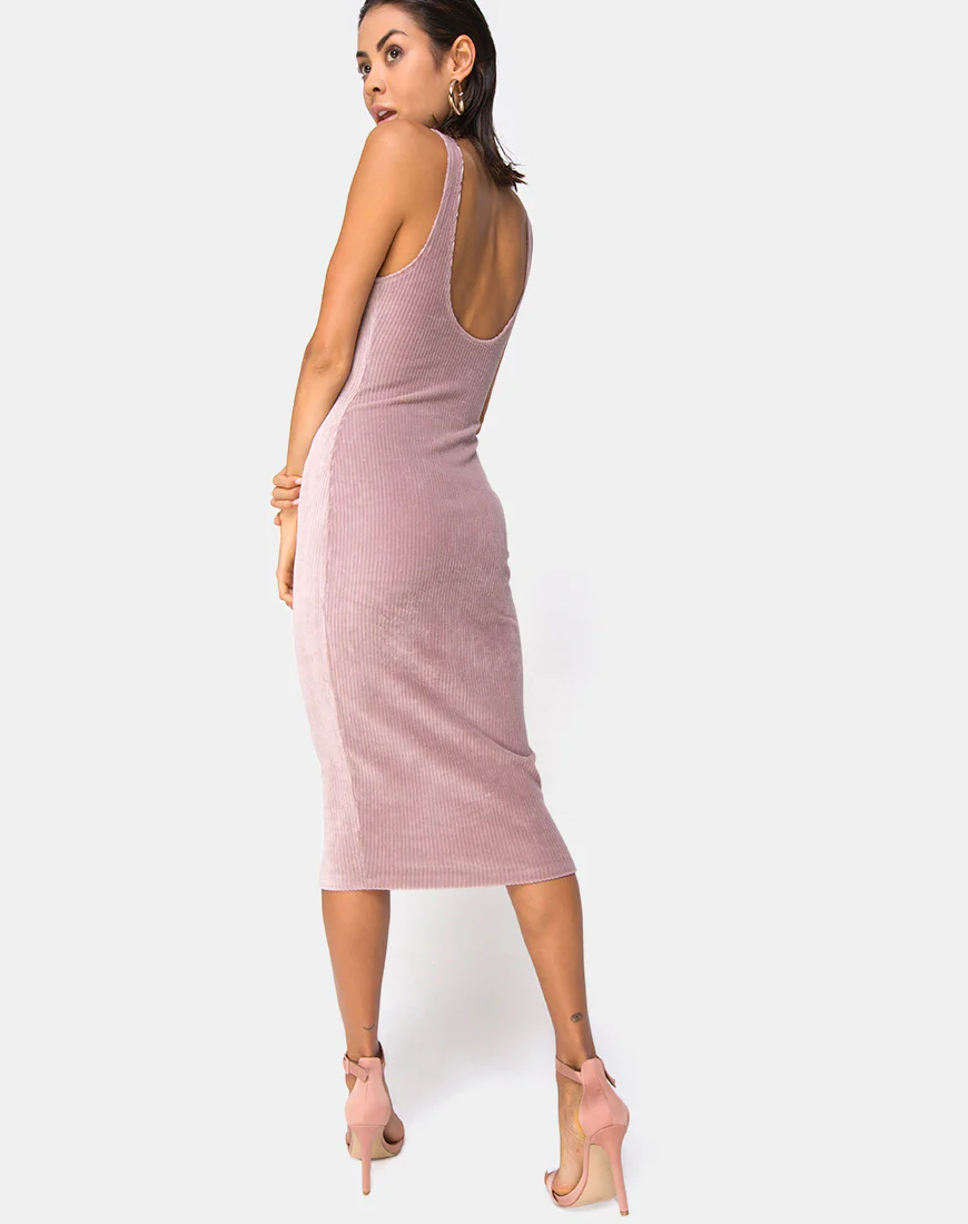 Kardie Midi Dress in Velvet Rib Taupe - Image 2