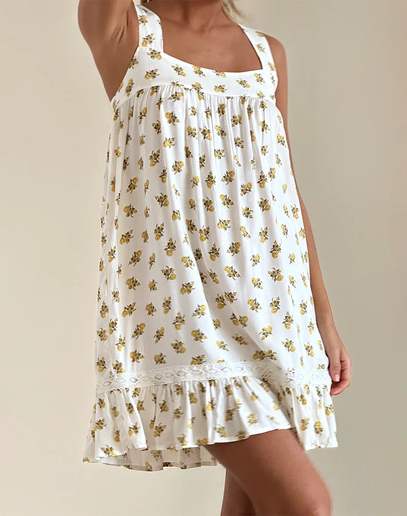 Karina Dress in Funshine Floral Off White - Image 2