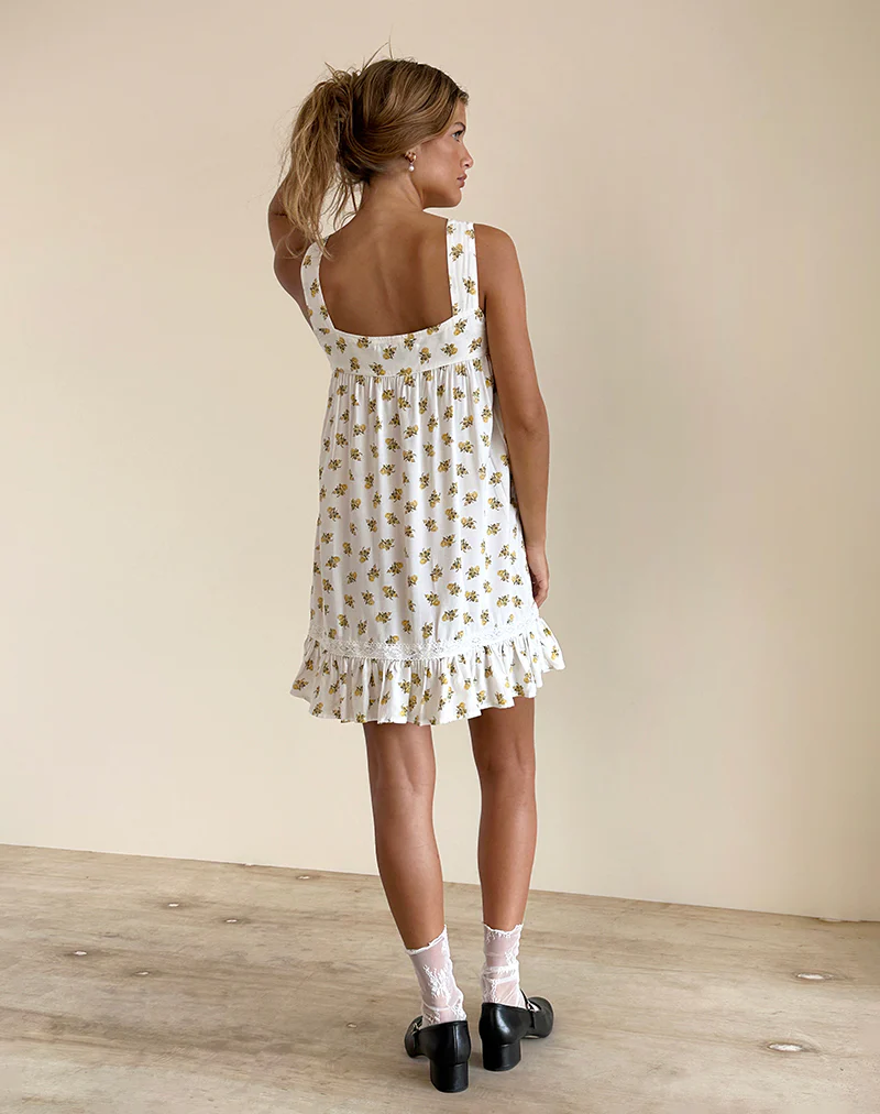 Karina Dress in Funshine Floral Off White - Image 5