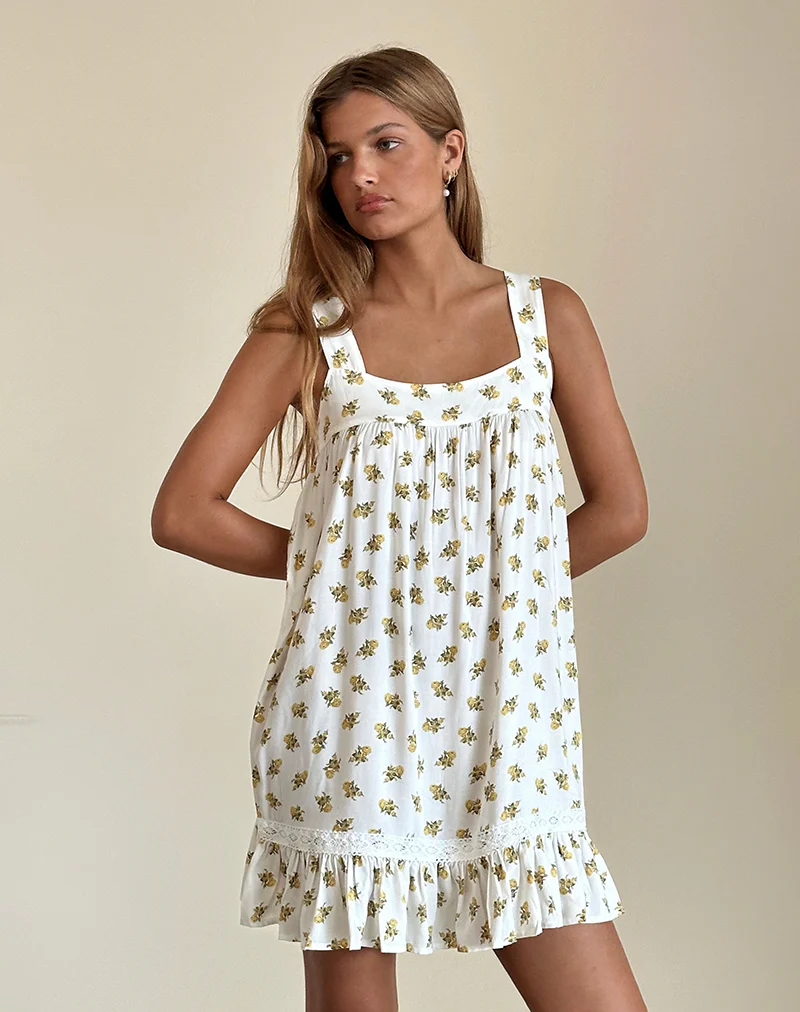 Karina Dress in Funshine Floral Off White - Image 7