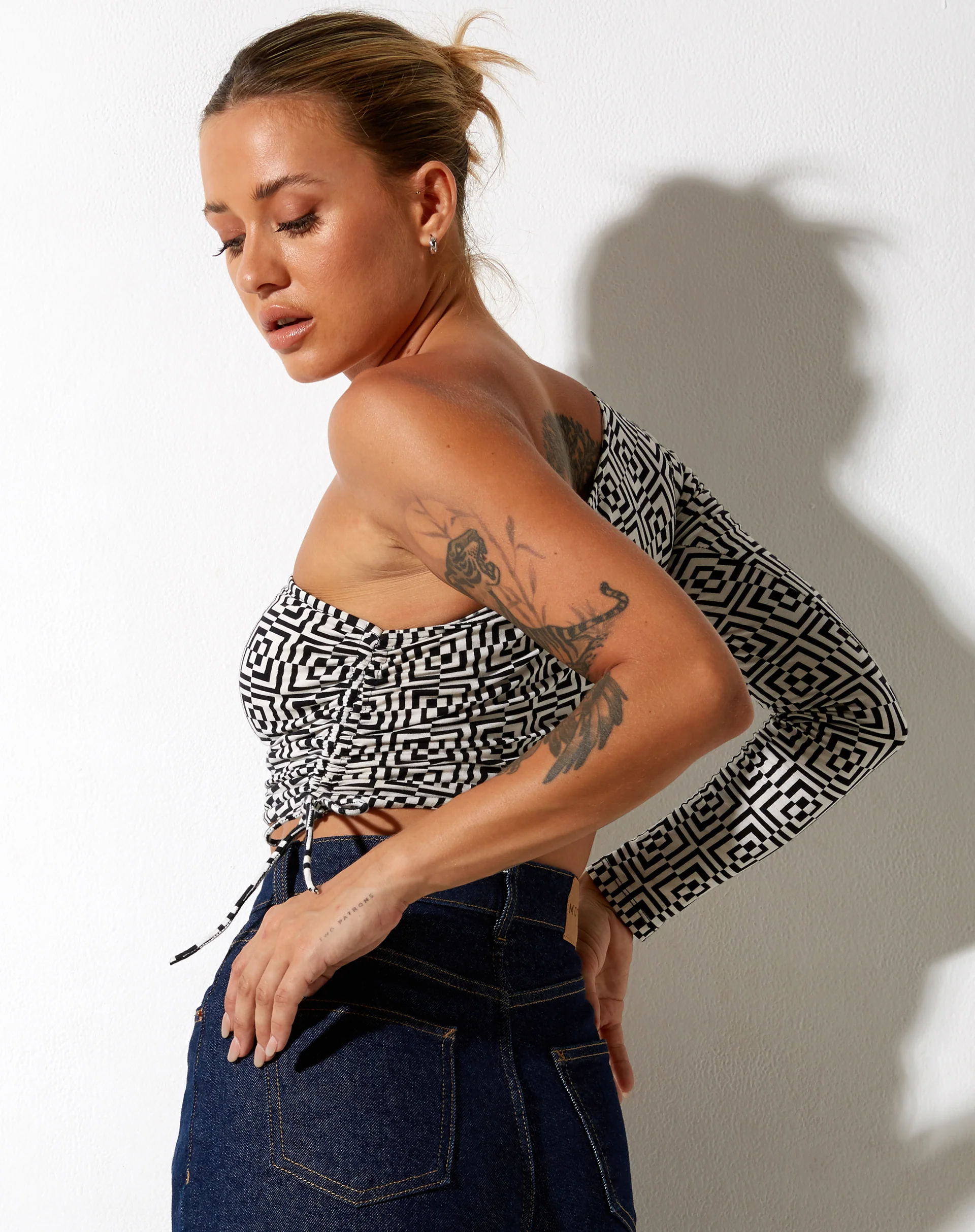 Karine Crop Top in Optic Square Black and White - Image 2
