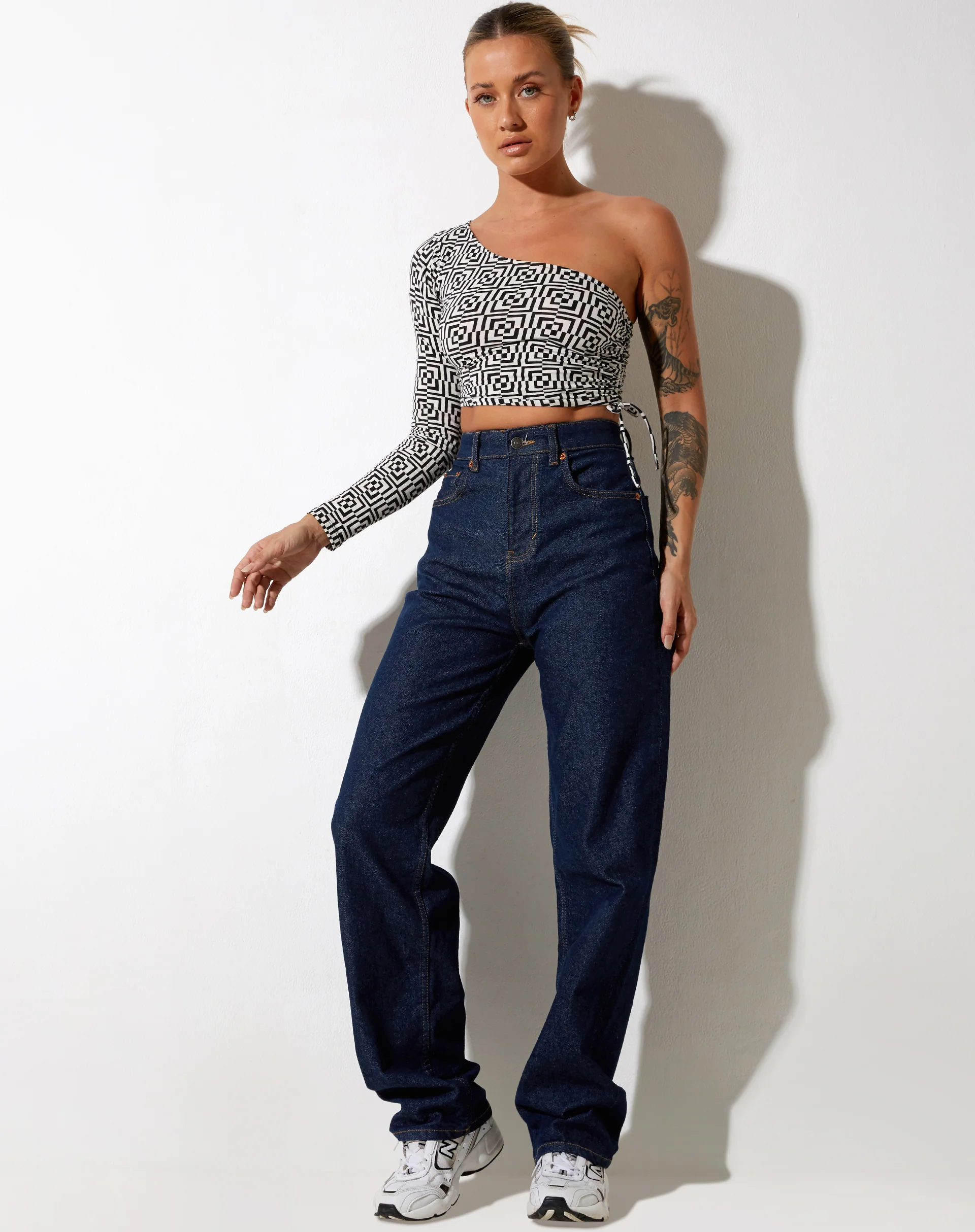 Karine Crop Top in Optic Square Black and White - Image 3