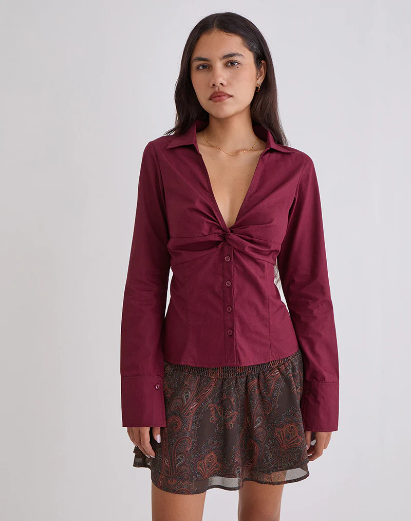 Karis Shirt in Poplin Burgundy - Image 4