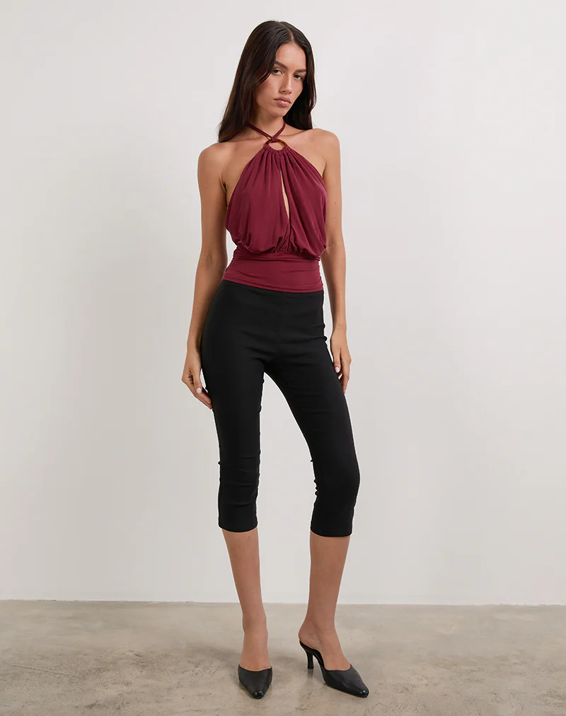 Karise Plunge Top in Cupro Dark Red - Image 3
