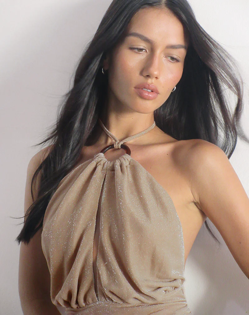 Karise Plunge Top in Glitter Lurex Mesh Cream - Image 2