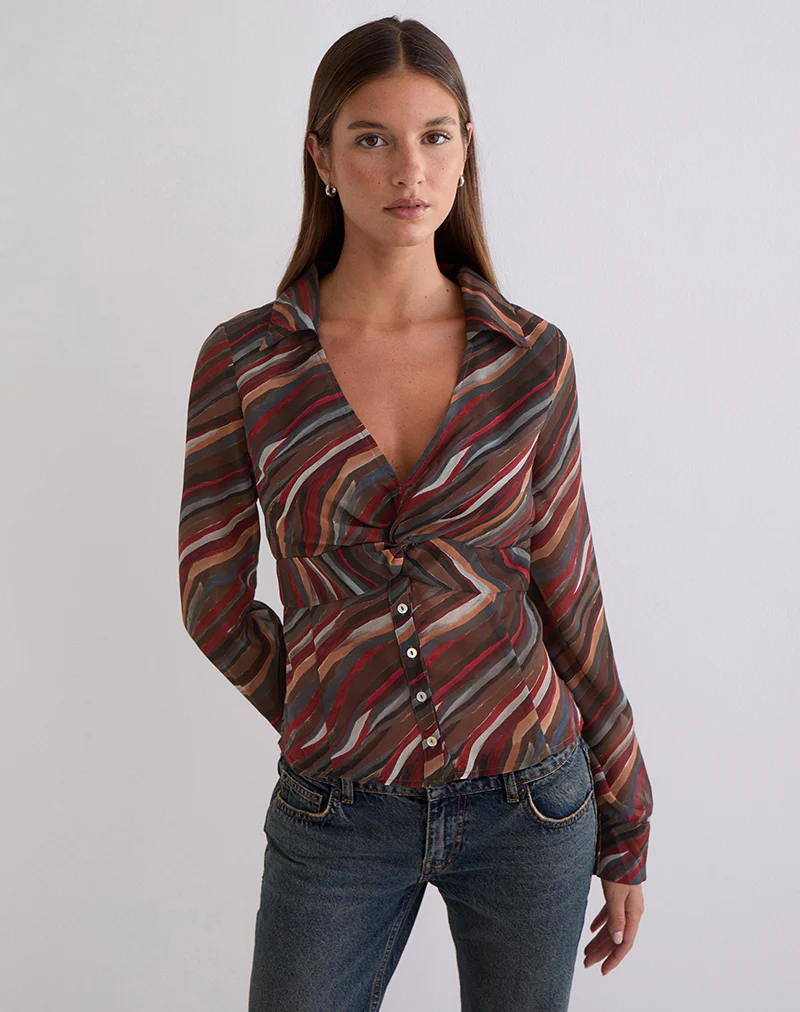 Karisma Shirt in Chiffon 70's Shadow Stripe - Image 2