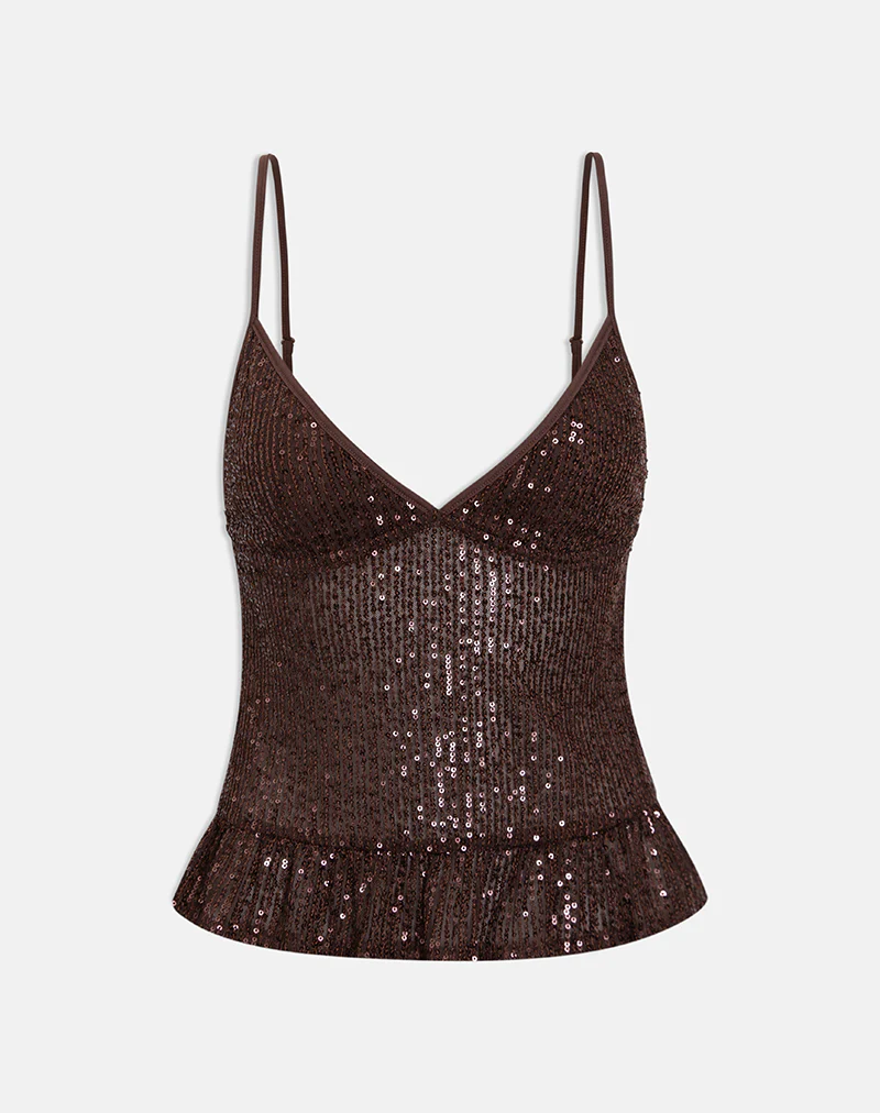 Karka Cami Top in Drape Sequin Brown - Image 2