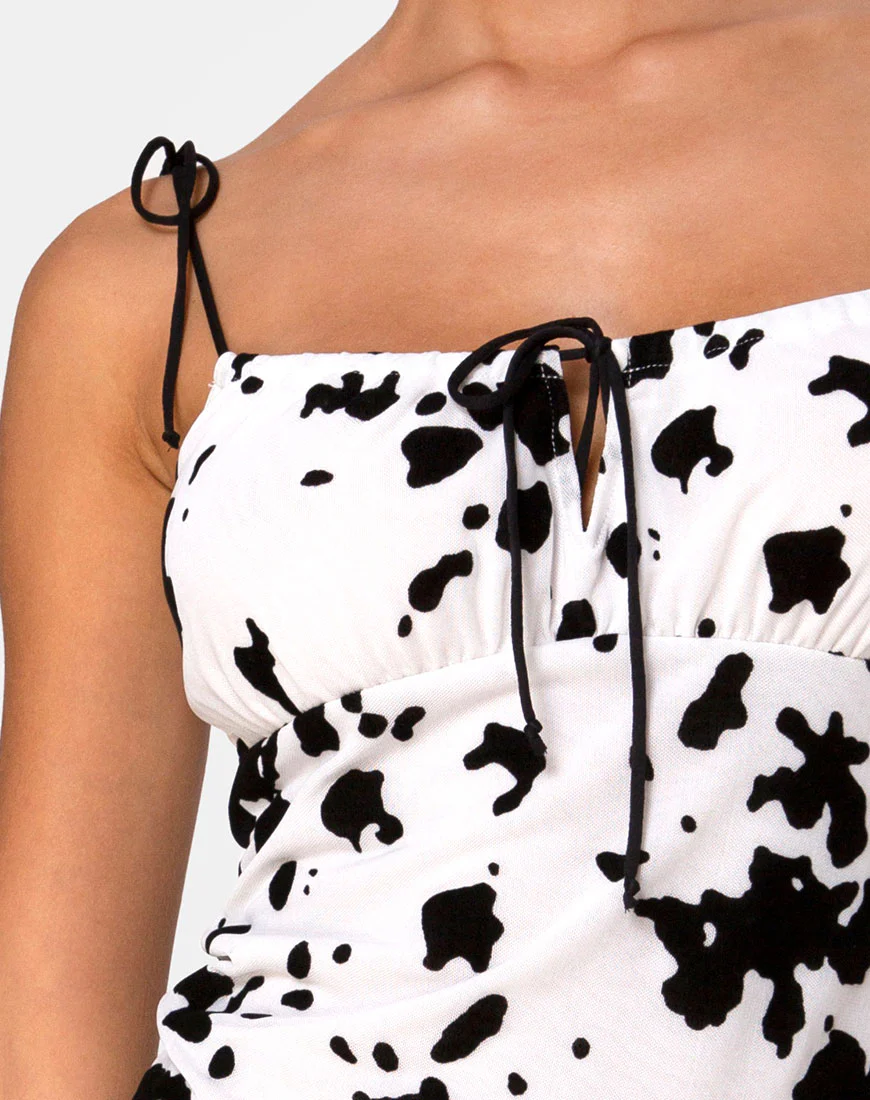 Karlia Mini Dress in Flock Dalmation Black and White - Image 5
