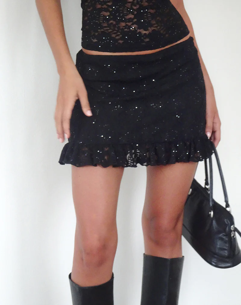 Karsya Mini Skirt in Black Sequin Lace - Image 4