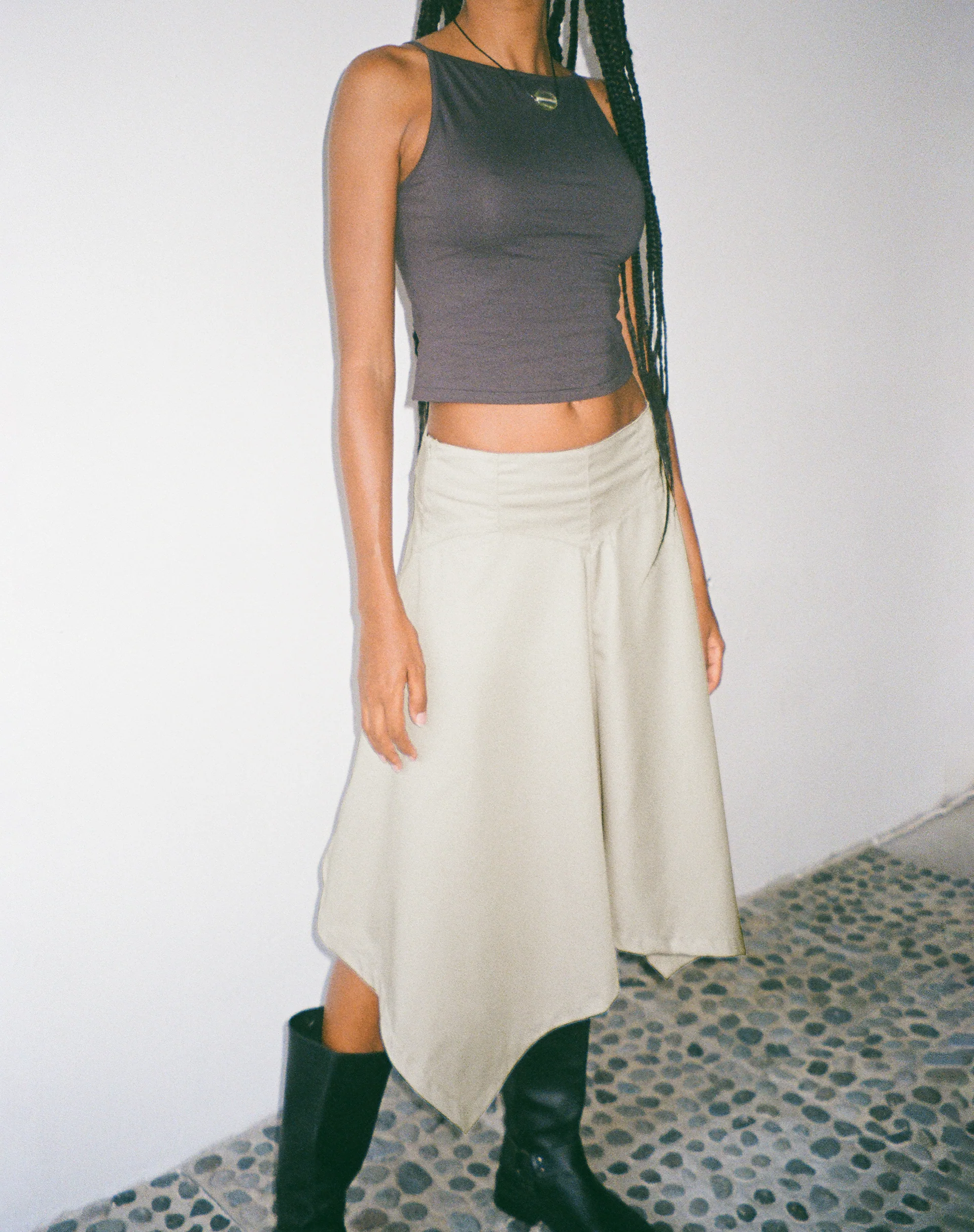 MOTEL X JACQUIE Karsyn Asymmetric Midi Skirt in Oat - Image 3