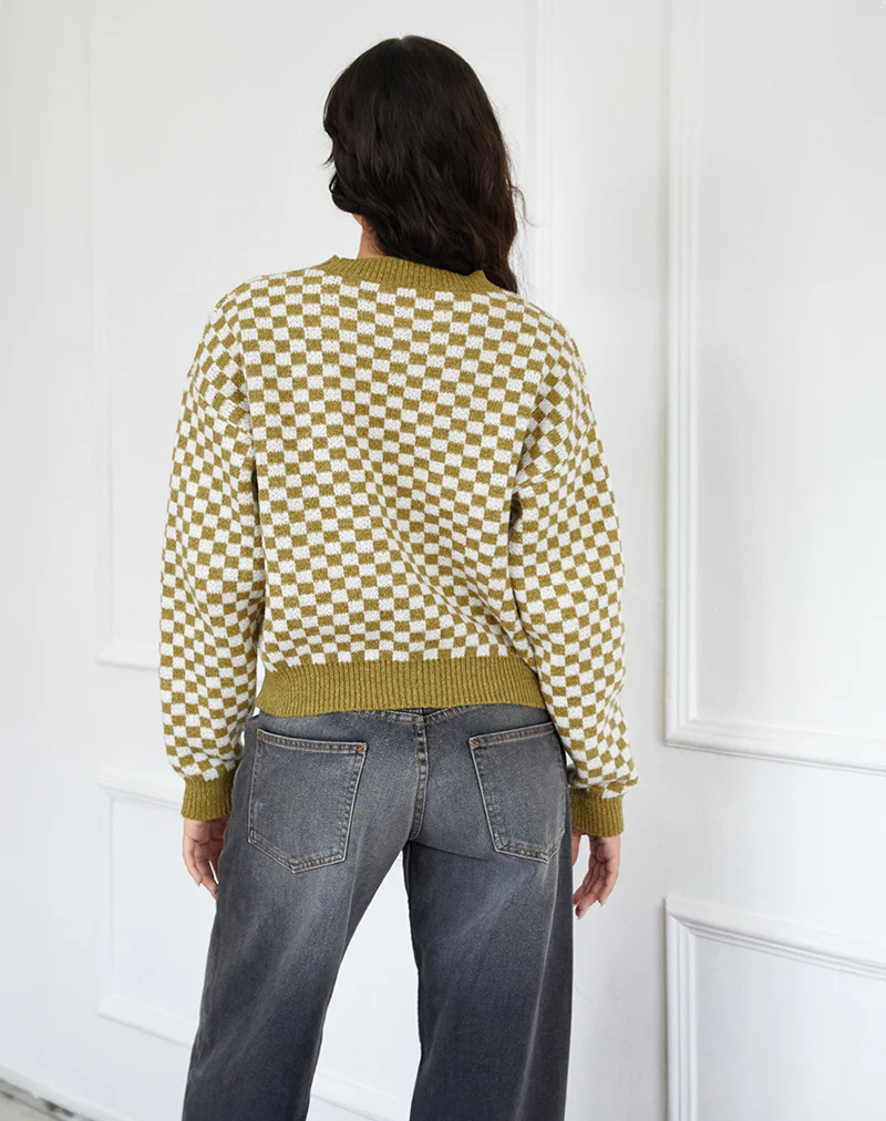 Karu Jumper in Check Green - Image 3