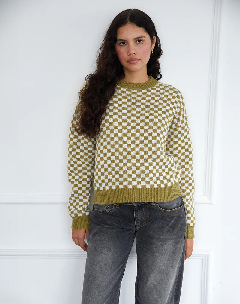 Karu Jumper in Check Green - Image 4