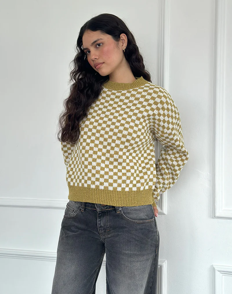 Karu Jumper in Check Green - Image 5
