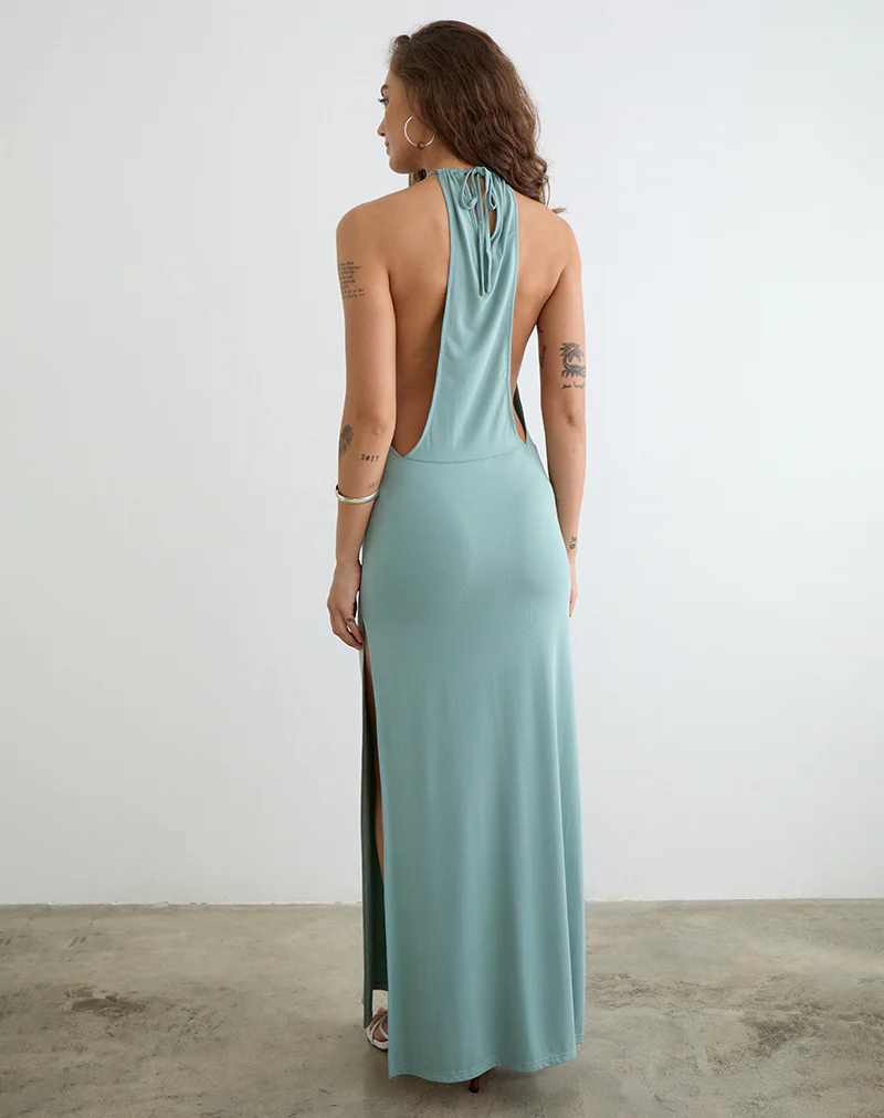 Karuna High Neck Maxi Dress in Aqua Grey - Image 5