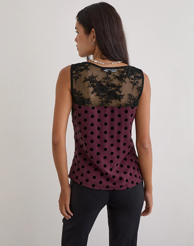 Kasia V-Neck Top in Vintage Polka Maroon - Image 4