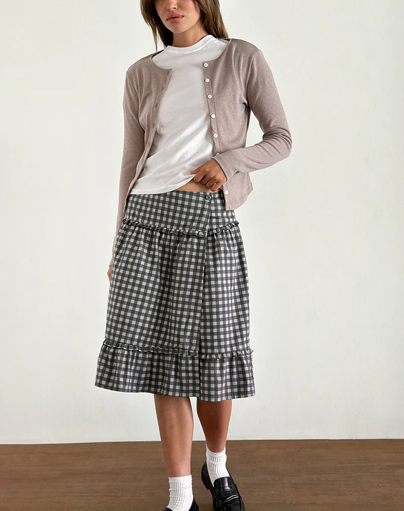 Kasya Midi Skirt in Tonal Gingham Black and Grey - Image 2