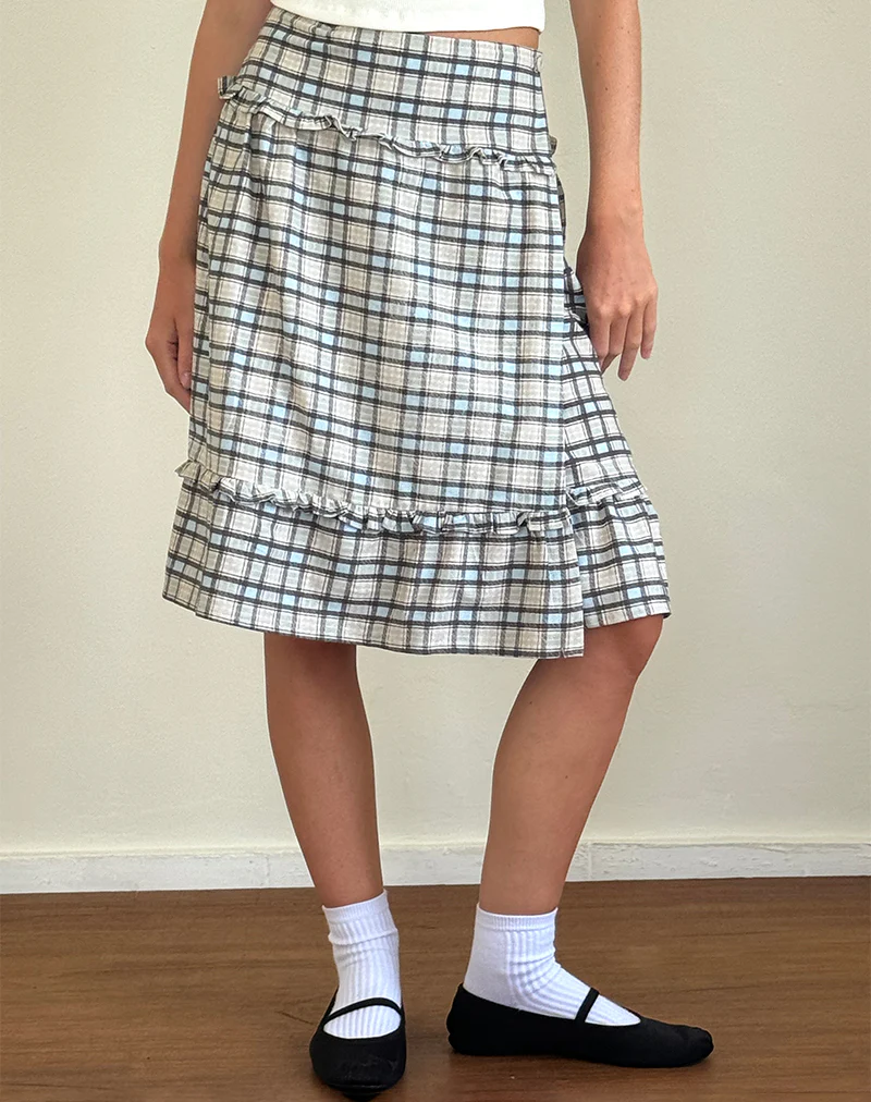 Kasya Midi Skirt in Pastel Blue Tartan - Image 2