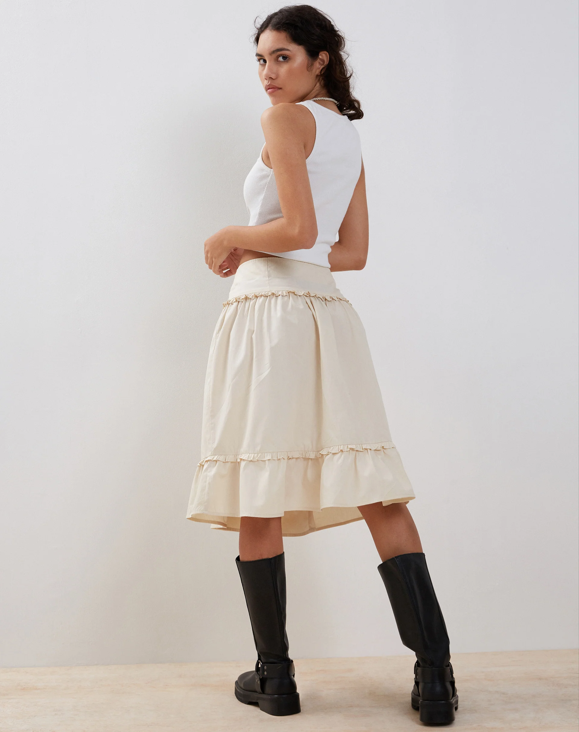 Kasya Frill Hem Midi Wrap Skirt in Ivory - Image 6