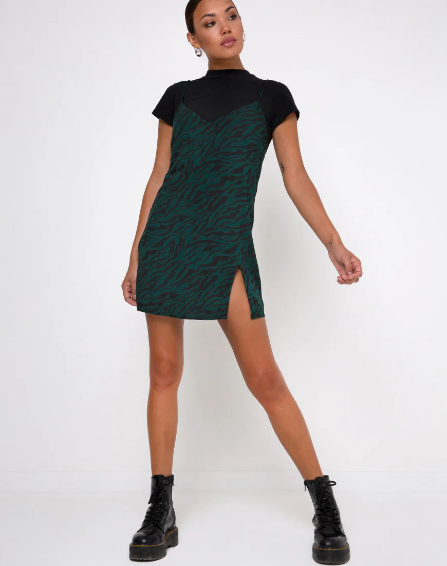 Katya Mini Dress in 90's Zebra Forest Green - Image 4