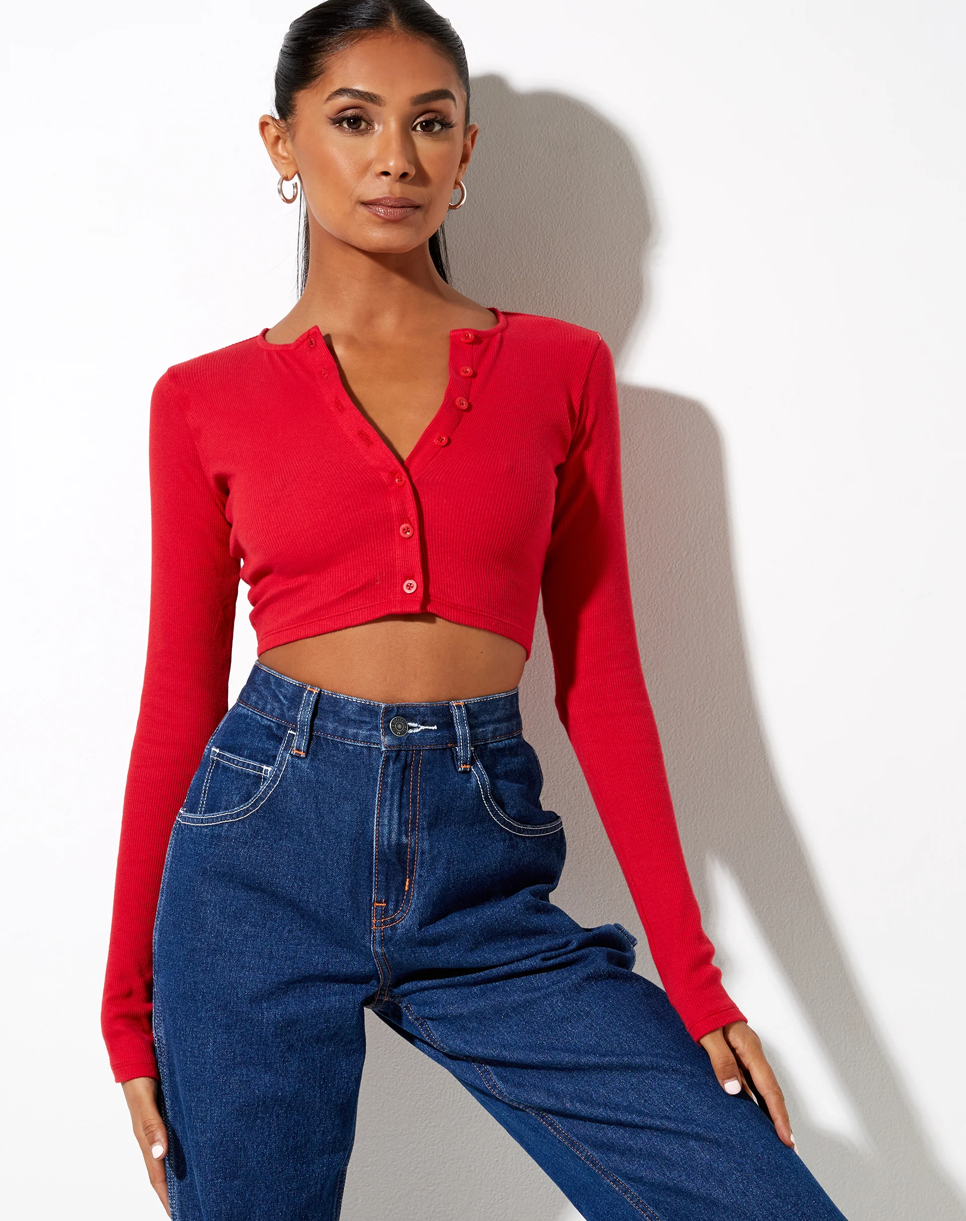 Kaya Crop Top in Rib Racing Red - Image 3