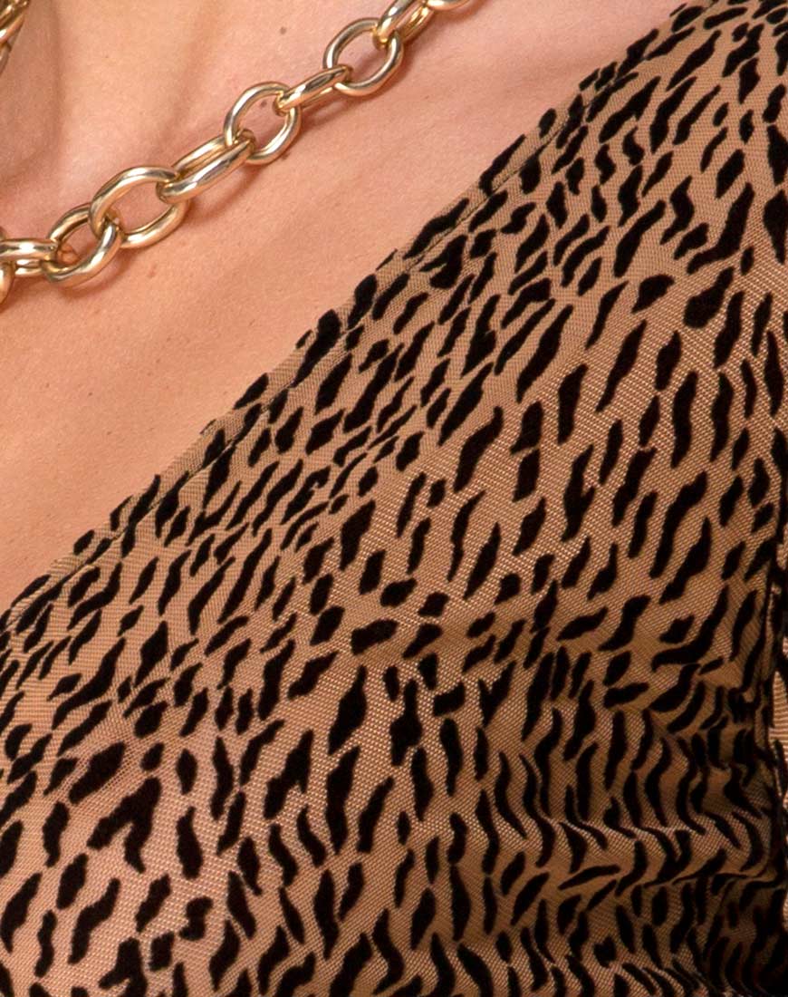 Kayak Wrap Top in Animal Flock Tan Net - Image 5